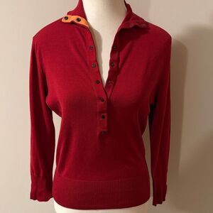 M.A.G. By Magaschoni Silk Blend Half Button Up Red Sweater. Size Medium
